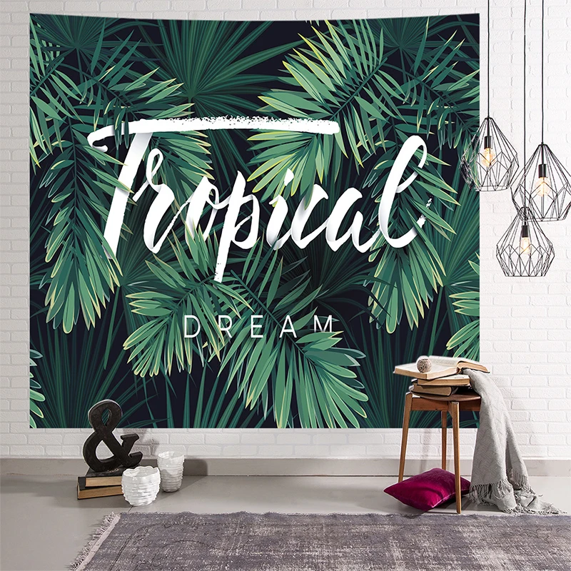 Гобелен с зелеными листьями кактусами тропические растения настенная подвесная