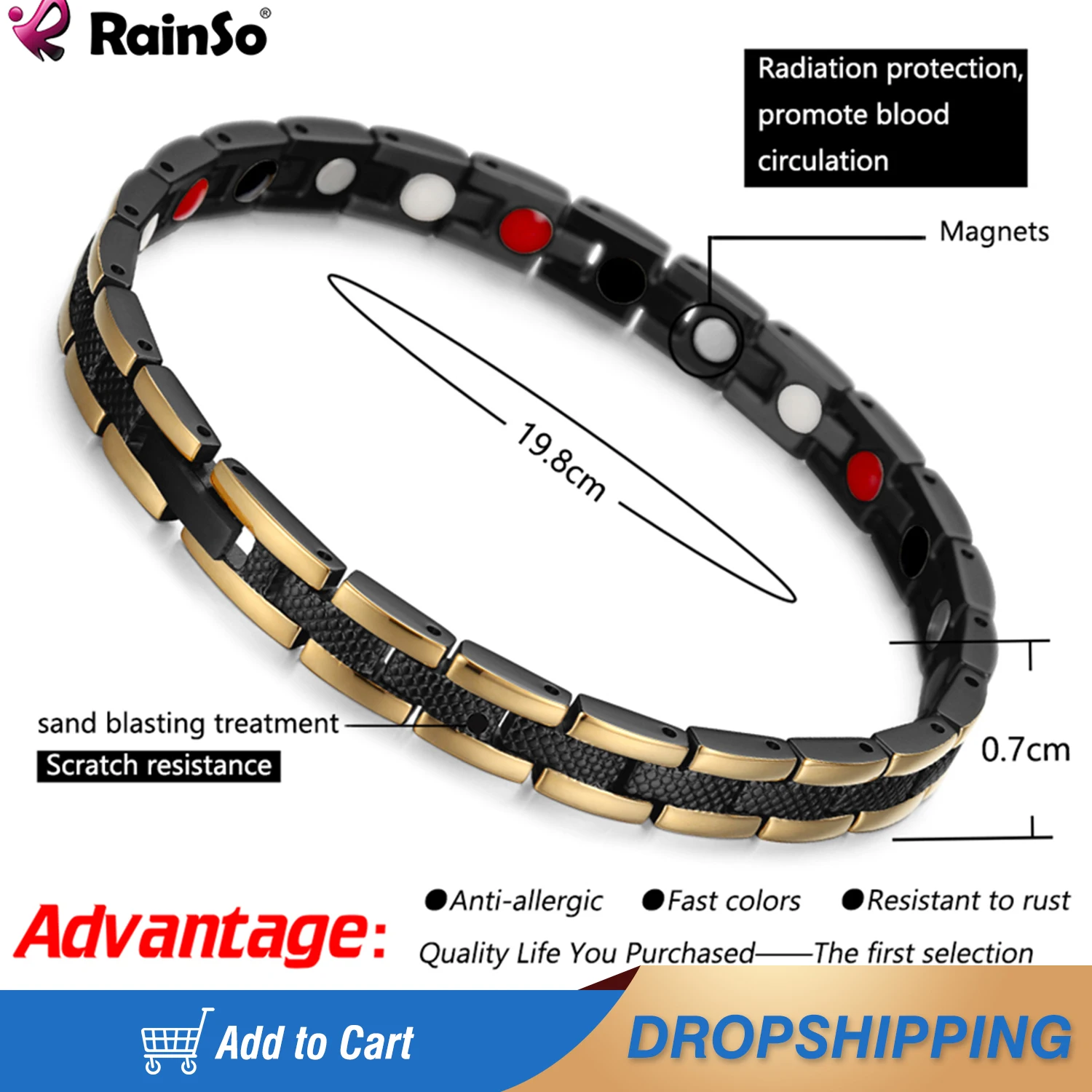 

RainSo Fashion Stainless Steel Magnetic Bracelets For Women Bio Energy Elements Link Chain Bracelet viking Health Care Jewerly