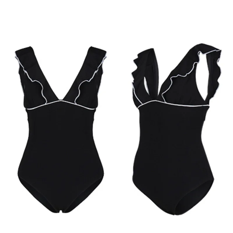 

Swimsuit Push Up Women Swimwear 2021 Bikini Set For Swim Suit Pure Female Korean Ins Cover Sexy Backless Falbala Black Wetsuit