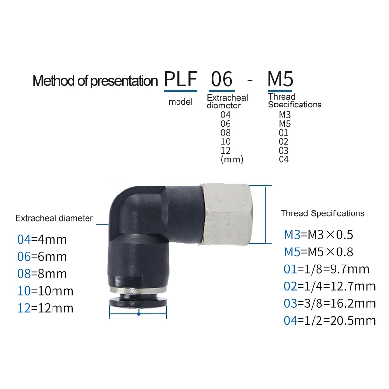 Пневматический соединитель серии PLF пневматический женский коленчатый