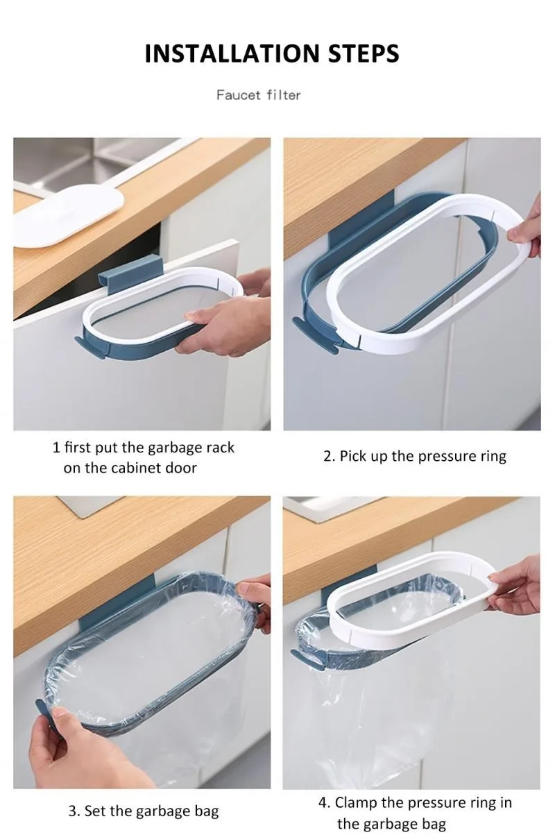 

Garbage Bag Holder Kitchen Cabinet Door Basket Hanging Trash Can Waste Bin Garbage Rack Tool Storage Holders Trash Racks