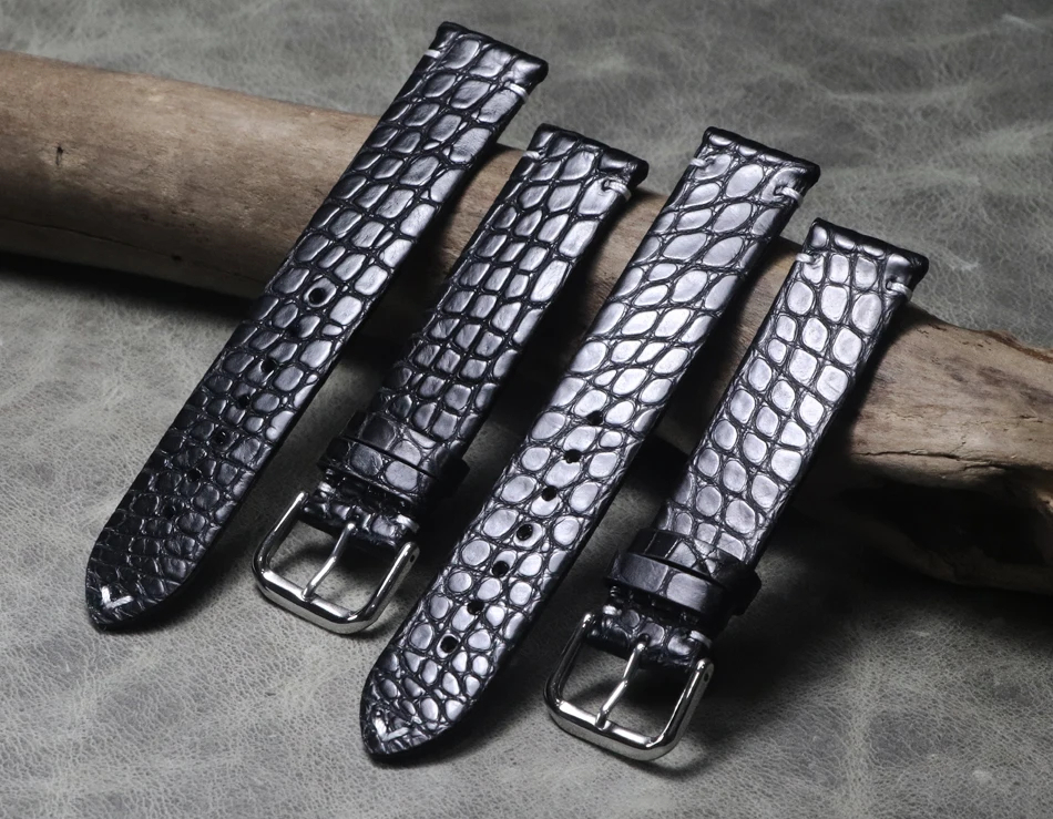 

Handmade leather strap Crocodile skin watch band Black Wristband 16mm 18mm 19mm 20mm 21mm 22mm Thin section vintage watch strap