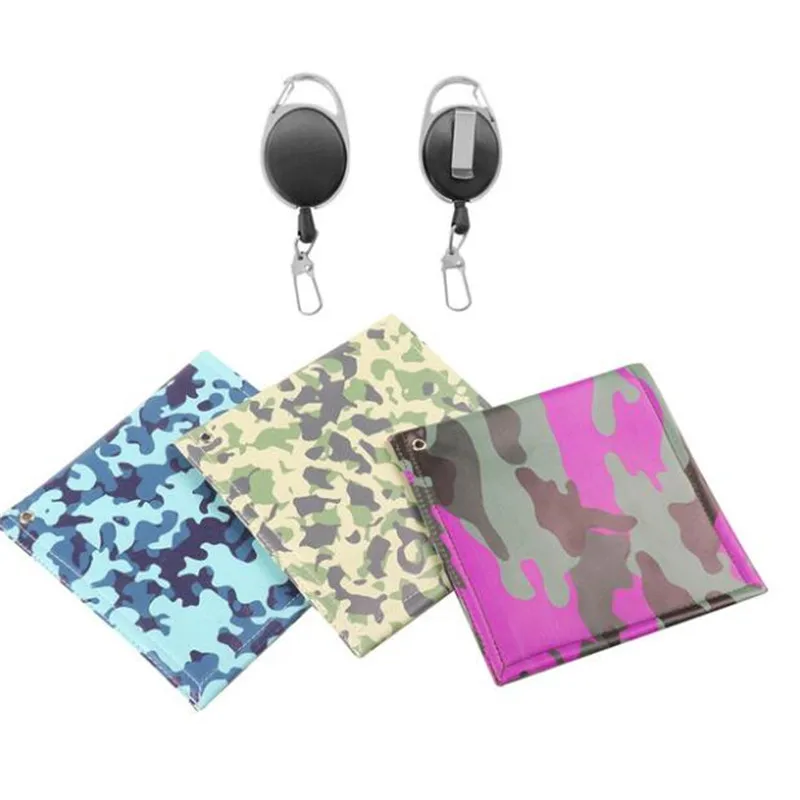 

Camouflage Golf Ball Towel PU Leather Stretchable Mini Club Cleaner 17x17cm Golf Swing Practice Tool