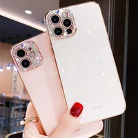 bling rhinestones diamond camera case for iphone 11 12 pro max 12 mini x xr xs 7 8 plus case shockproof gold plating soft cover