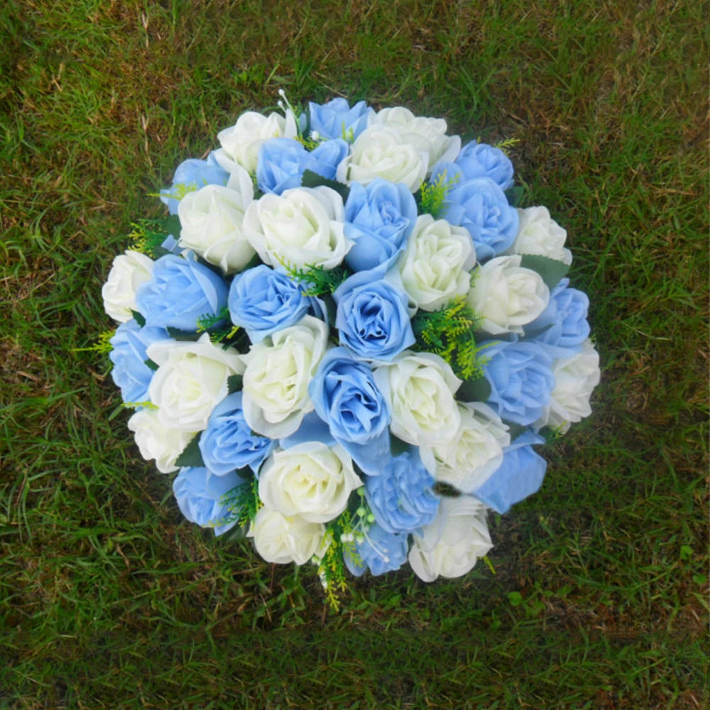 light blue ivory 36 голов Розы Шелковый цветочный шар стол центральный свадебный цветок из шелка с пеной мяч римские столбы подсвечники цветы - Цвет: light blue ivory