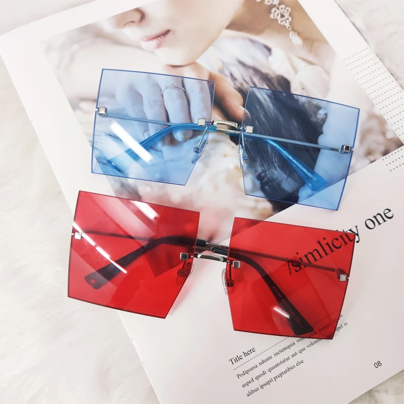 Большие Квадратные Солнцезащитные очки без оправы для женщин новинка 2020