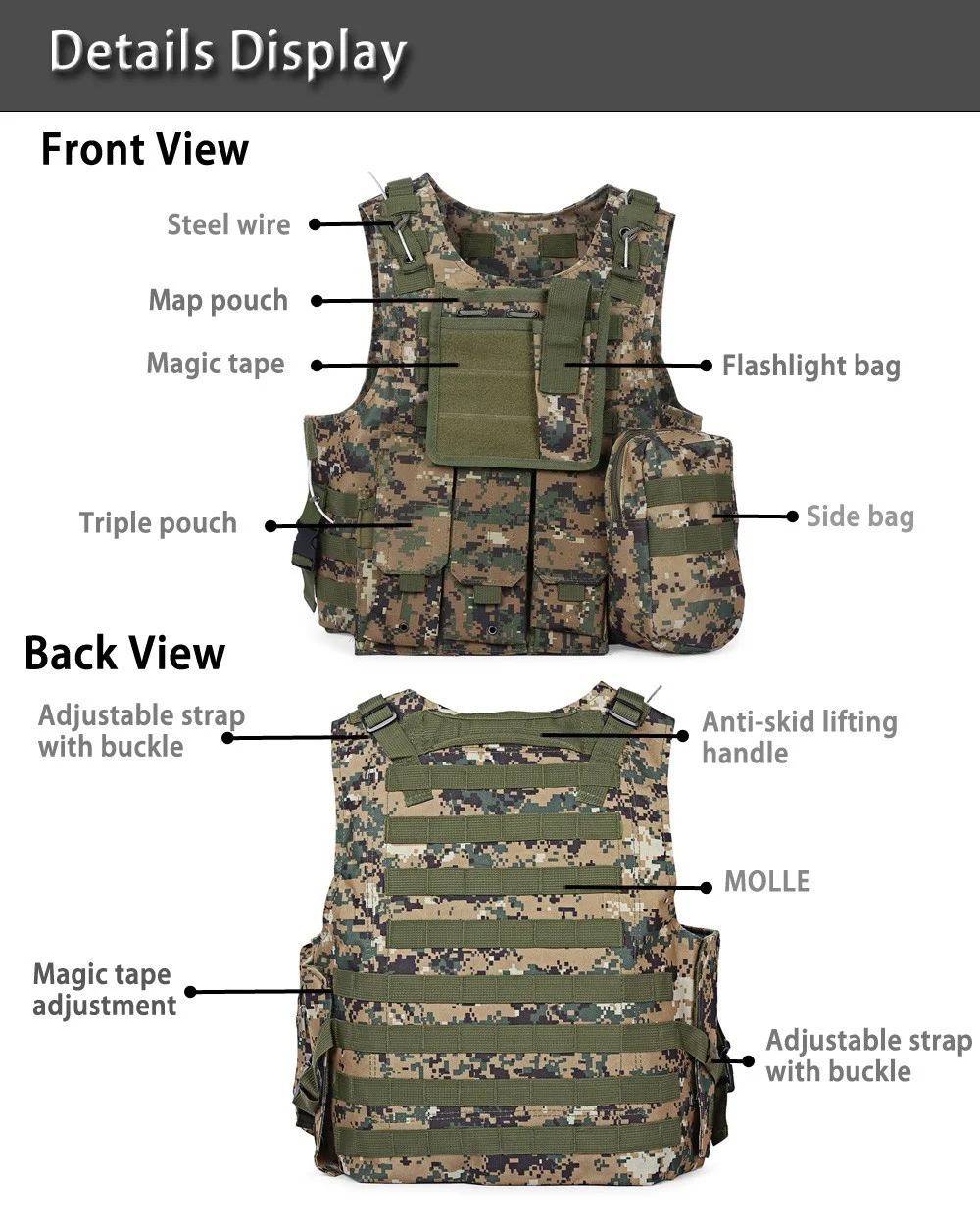 

Hunting Vest Military Tactical Vest SWAT CS Vest Camping Detachable Combat Assault Plate Carrier Vest