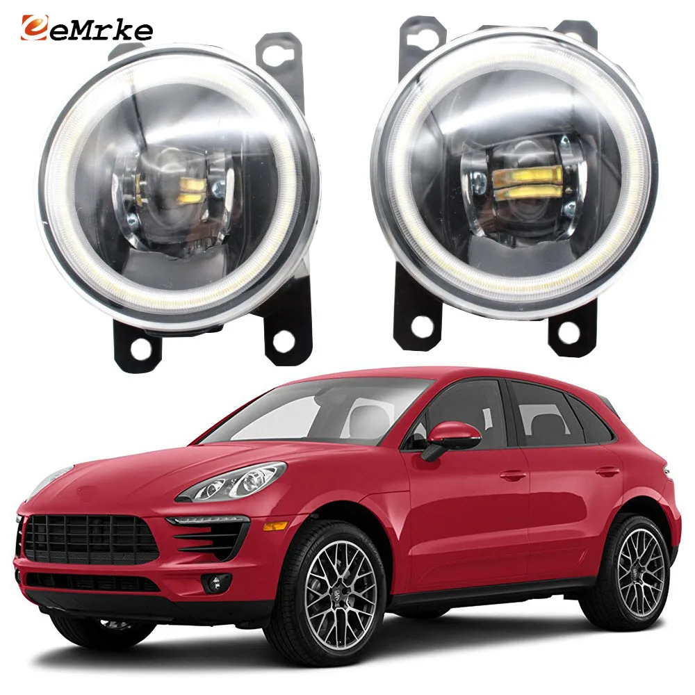 

Pair LED Angel Eye DRL Daytime Running Lights for Porsche Macan 95B 2015 2016 2017 Fog Lights Assembly Cut-Line Lenses Driving