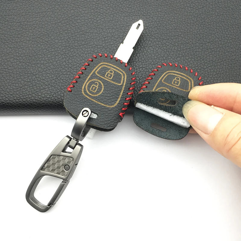 

100% Leather Car Key Case for Peugeot 206 307 207 408 for Citroen C2 C3 C4 Iran Toyota Skin Corium 2 buttons Key Cover
