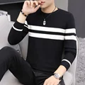 

2021 Mens Clothes Fall Winter Men Clothing Long Sleeve Knitted Pullover Plus Size Striped High Quality Korean Style Tops