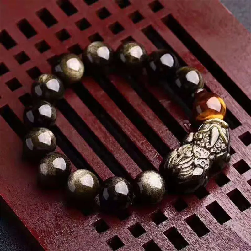 

1 шт. новые модные бусины из натурального золотого обсидиана, хрустальные подвески, браслет фэн-шуй 14 мм