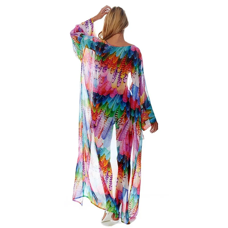 Пляжная накидка туники для пляжа с принтом шифон длинный кафтан бикини халат de