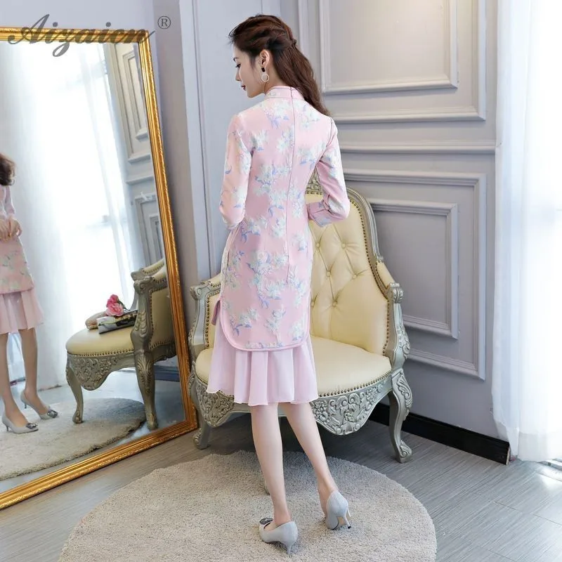 Высококлассное жаккардовое переплетение Cheongsam китайское модное китайское традиционное платье Qi Pao Восточный стиль платья с вышивкой Qipao зима