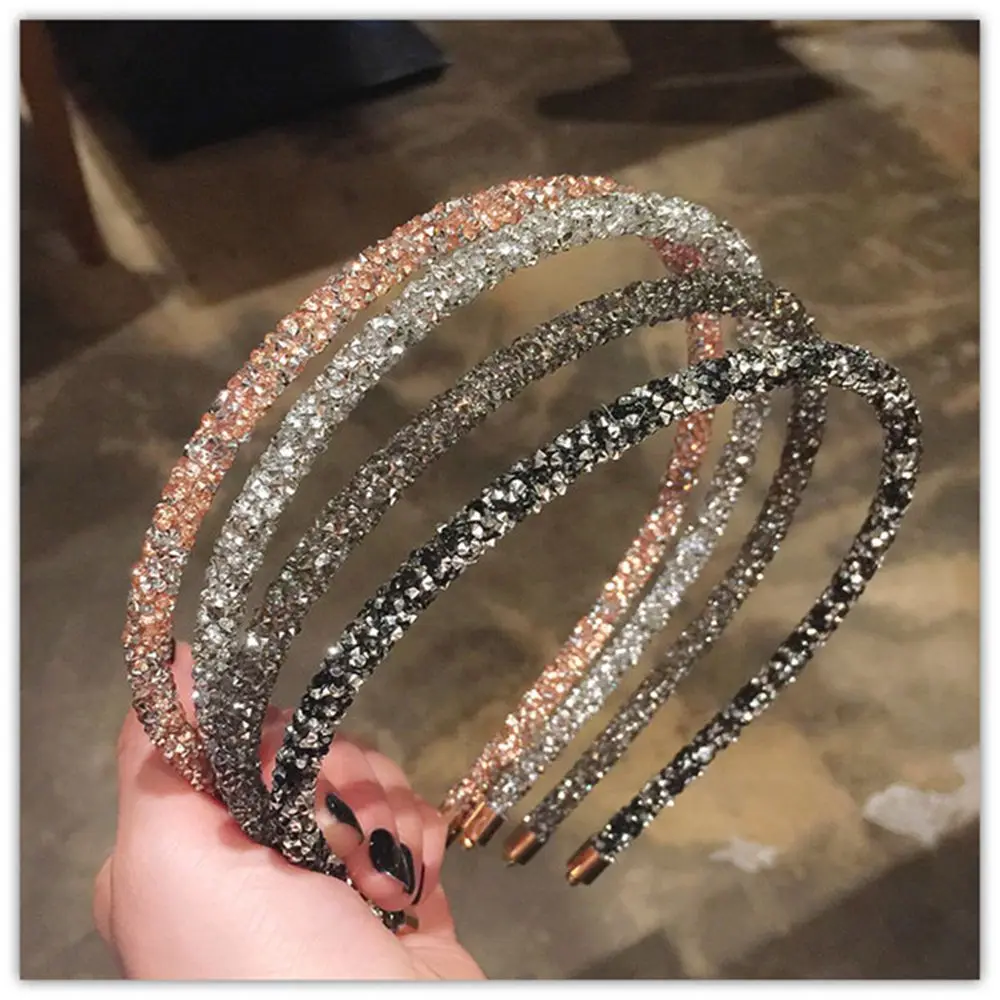 

Fashion Korea Crystal Soft Headband for Women Rhinestone Hairband Beads Bezel Girls Hair Accessories Simple Headwear Tools