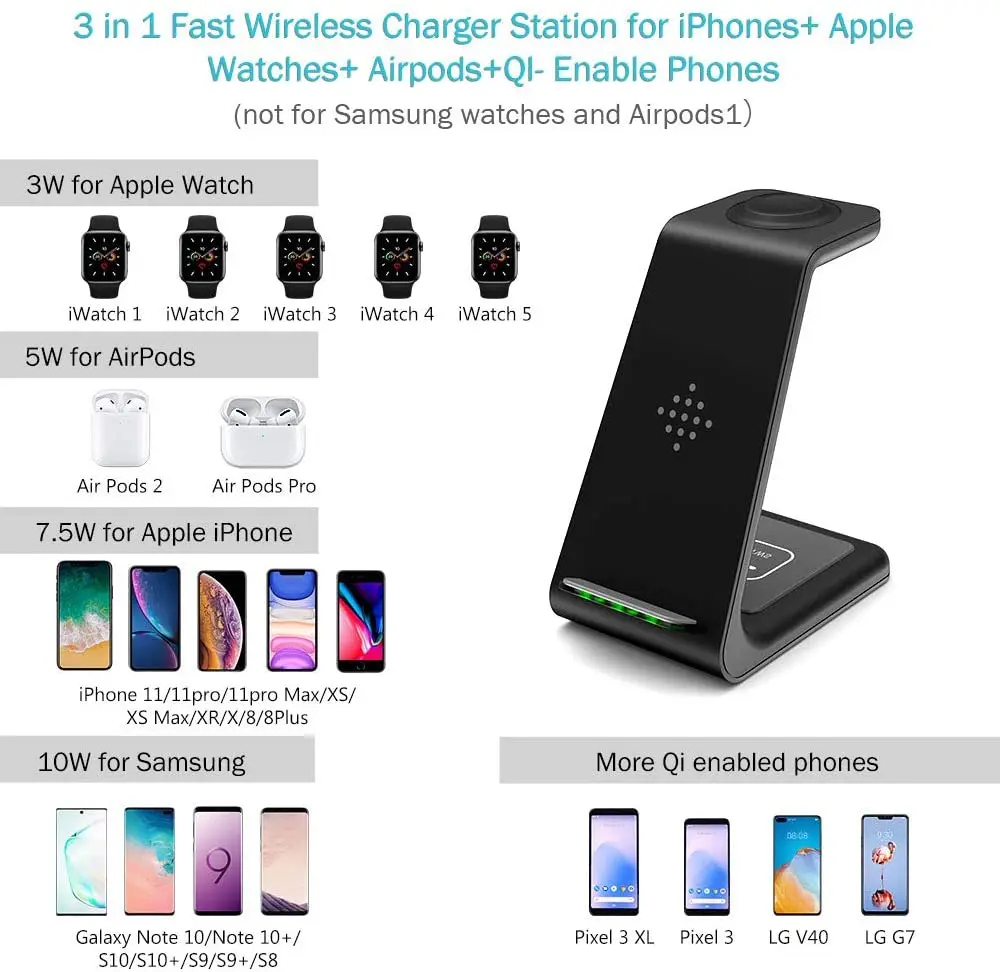 Быстрое беспроводное зарядное устройство 3 в 1 держатели для iPhone 12 11 Pro Airpods Watch