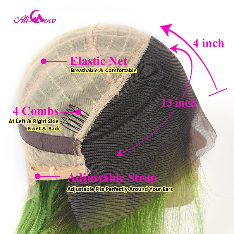 

Ali Coco 150% Green Lace Front Human Hair Wigs Pre-Plucked 13x4 613 Blonde Short Bob Wigs For Women Pink Straight Ombre Wig