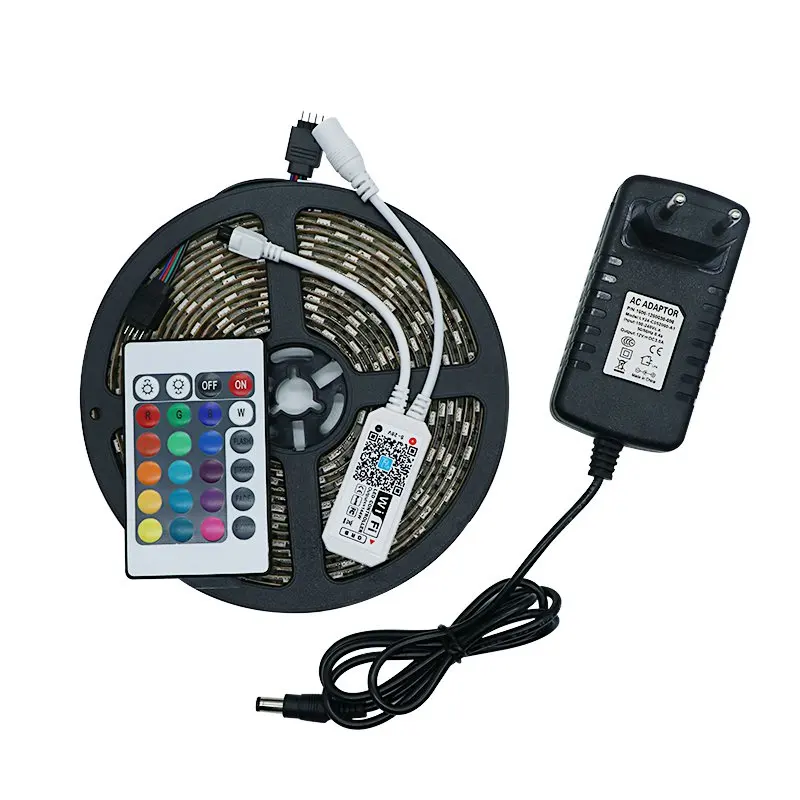 

SZYOUMY 5050 RGB LED Strip IP65 5M SMD DC 12V LED Light Strip 60led/m With 24Key Wifi Controller Support Music With Adapter