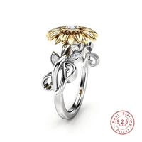 new cz stone fashion jewelry silver color ring cute sunflower crystal wedding rings for women female finger ring band