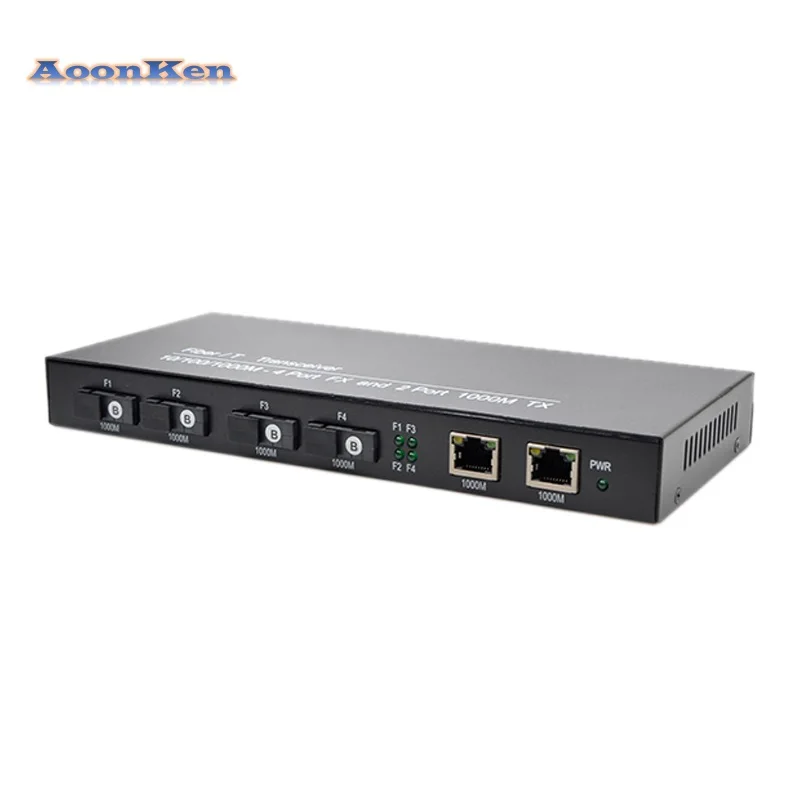 Gigabit Ethernet 1000M Switch Convert 3KM Fiber Optical Media Converter Single Mode 2 RJ45 & 4SC Ports Fibre Optic Transceiver