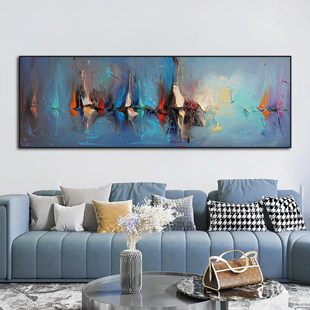 100% ручная роспись оригинальная картина маслом абстрактный синий пейзаж живопись