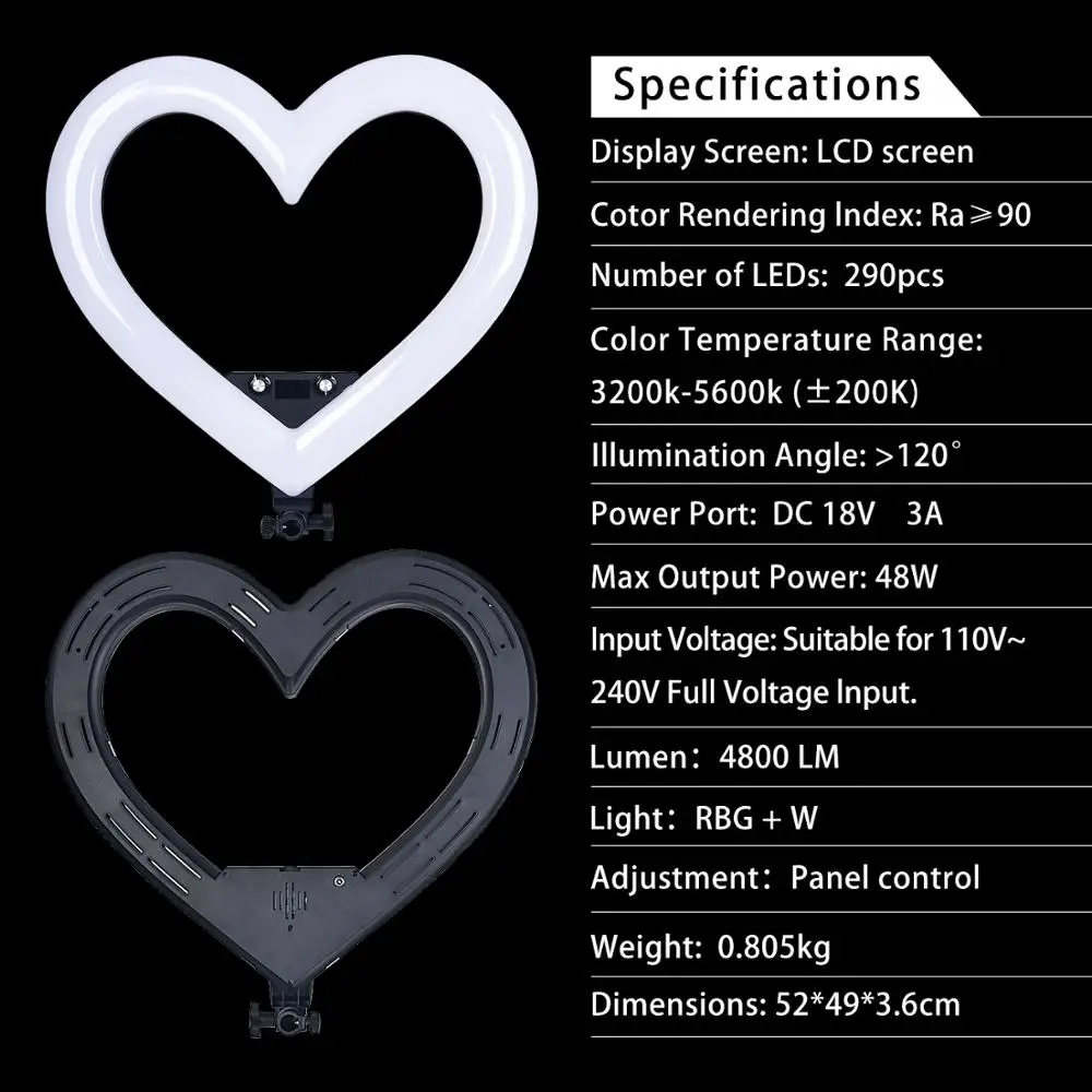 구매 Fusitu 19in RGB 심장 모양 반지 빛 Led 사진 조명 램프와 USB 전화 클립 삼각대 전화 카메라 스튜디오 유튜브
