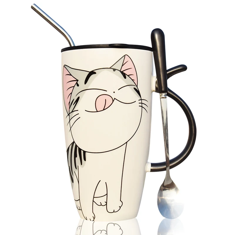 Керамическая кофейная кружка с соломенной крышкой большая емкость 580 мл