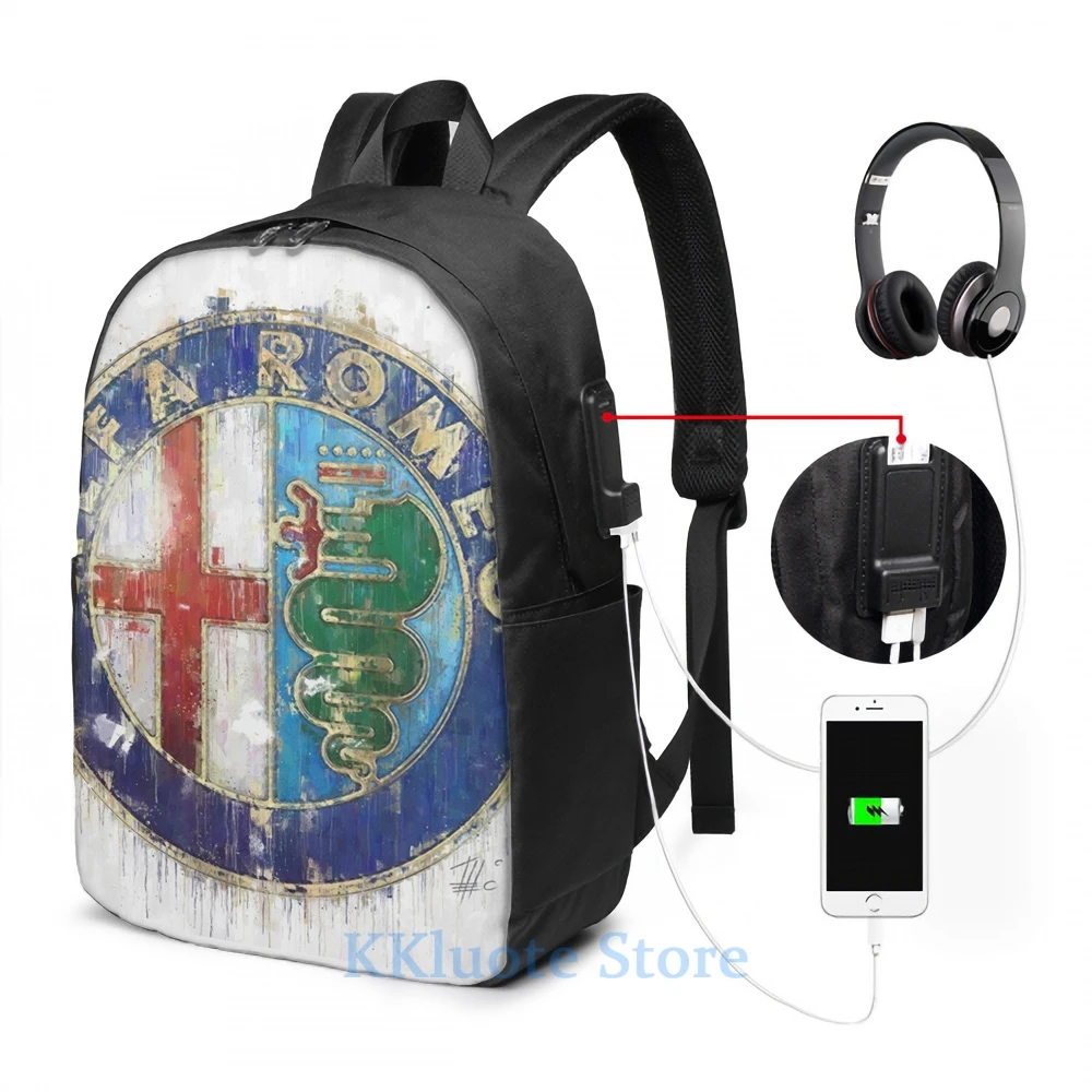 Забавный рюкзак с графическим принтом Alfa Romeo USB-зарядкой для мужчин и женщин