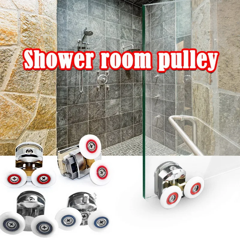 2Pcs shower room copper four-wheel hanging pulley roller for bathroom glass slide door waterproof bearing toilet Top | Дом и сад