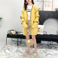 Women Ruffle Sleeves Knitted Cardigan Sweater Stitching Single-breasted Coat