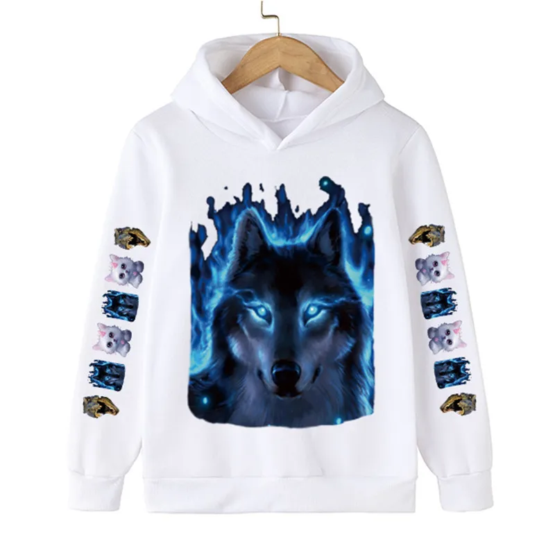 

4-14Years Teens Wolf Boys Hoodies Coats Spring Autumn Outerwear Kids Hooded Sweatshirt Clothes Children Long Sleeve Pullover Top