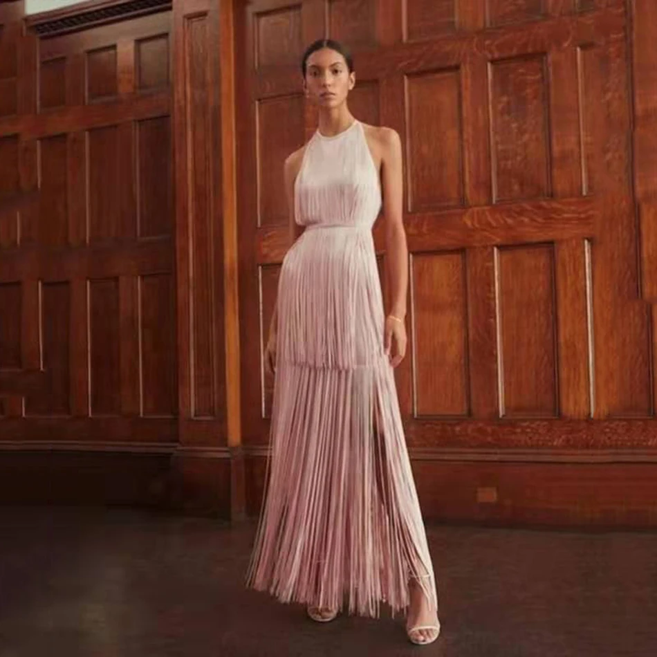 Новинка 2020 летнее женское Бандажное платье Vestidos телесное с кисточками