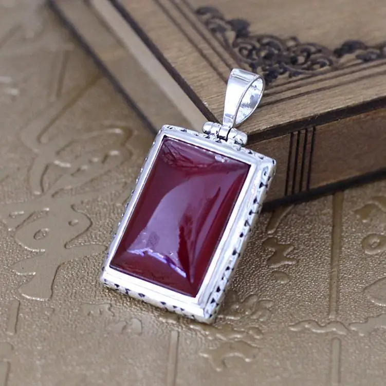 

925 Sterling Silver Red Ruby Pendants For Women Natural Gemstone Hollow Flower Carving Vintage Ladies Fine Jewelry