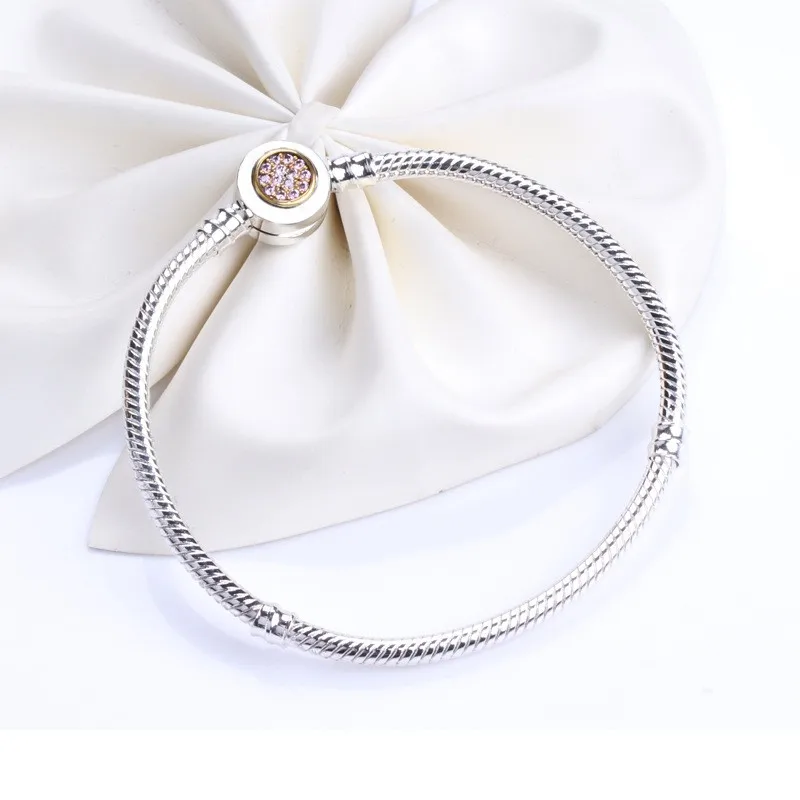 

100% 925 Sterling Silver Pan Bracelet New classic snake bone chain shining snowflake base Bracelet Fit DIY Charm Women Jewelry