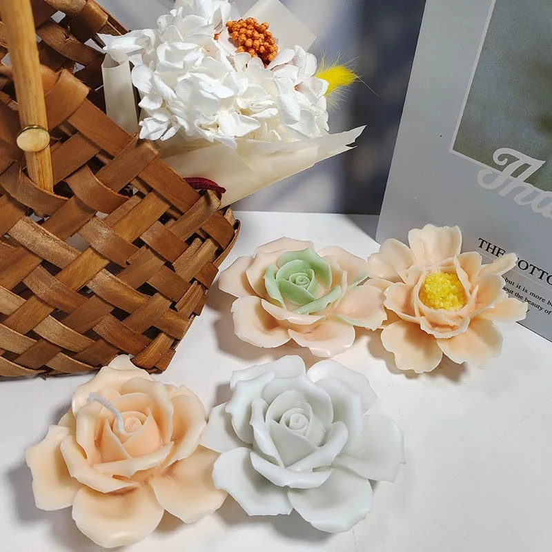 

3D Rose Flower Mold Silicone Form For Candle Mould Tulip Peony Aromatherapy Candle Molds DIY Gypsum Clay Craft Home Decoration