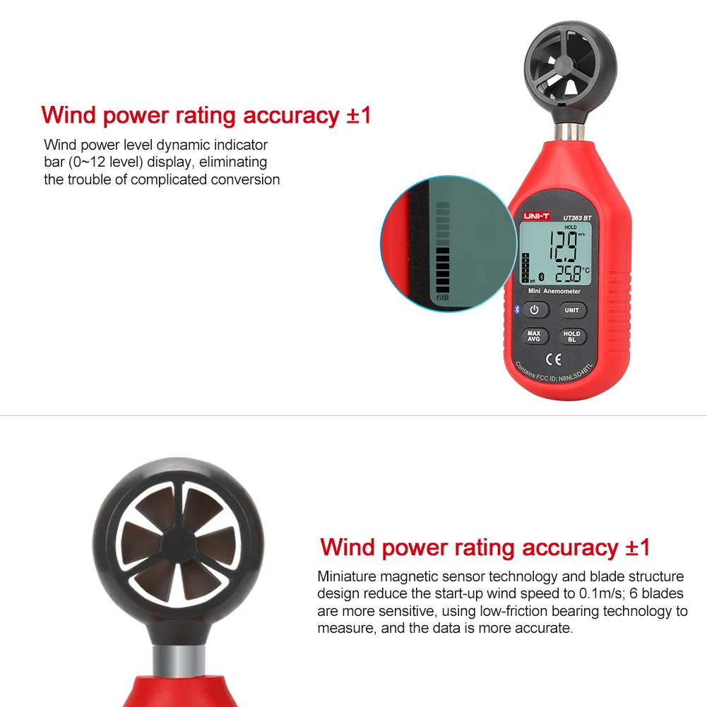 Портативный Bluetooth измеритель скорости ветра мини цифровой анемометр подсветка