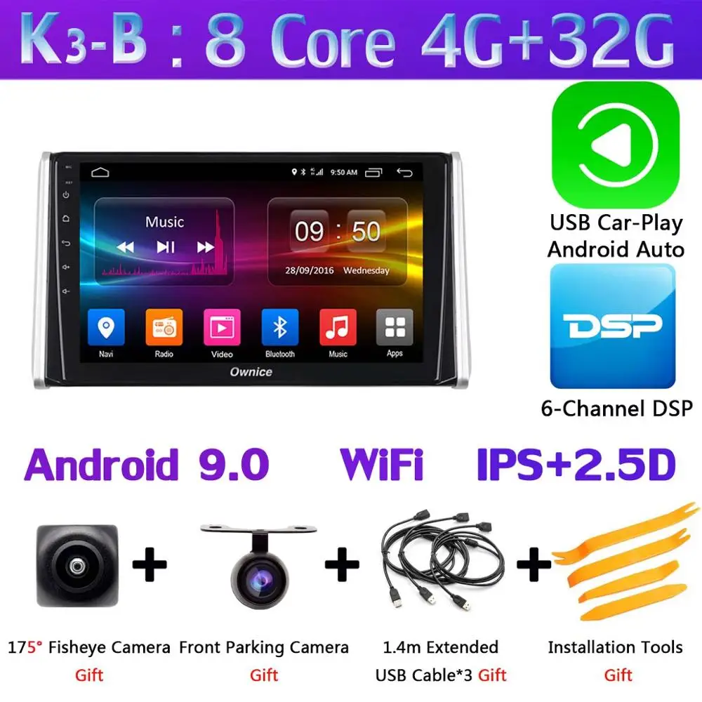 K3-B-CarPlay 360 ° камера Android 9,0 8 ядерный 4G+ 64G SPDIF DSP CarPlay Автомобильный мультимедийный плеер gps навигация радиоприемник для Toyota RAV4 - Цвет: K3-B-CarPlay