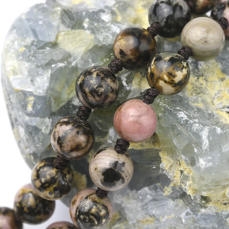 Natural 8mm Black Line Rhodochrosite Stone Beads Necklace Women Energy Pendent Necklaces Jewelry Handmade Knotted Accessories | Украшения и