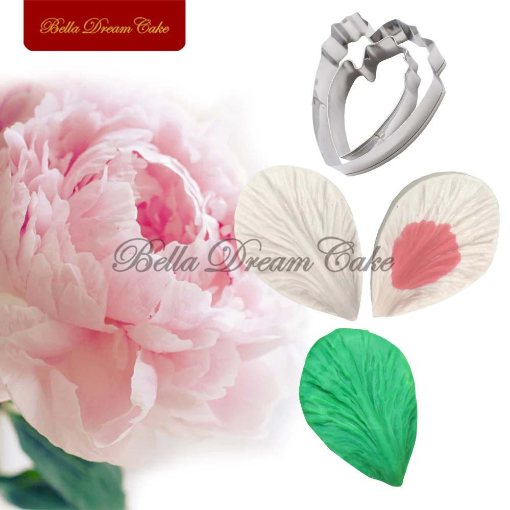 

6pcs/Set Peony Petal Silicone Veiner Mold Stainless Steel Cutter DIY Fondant Flower Clay Mould Cake Decorating Tools Bakeware