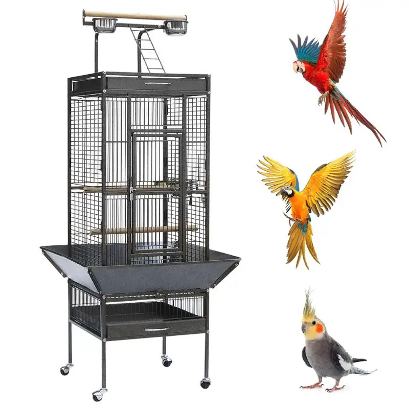 

Metal Large Pet Bird Cage Indoor Outdoor Breeding Multifunction Parrots Macaw Cockatiel Bird Nest Cages Supplies With Wheels HWC