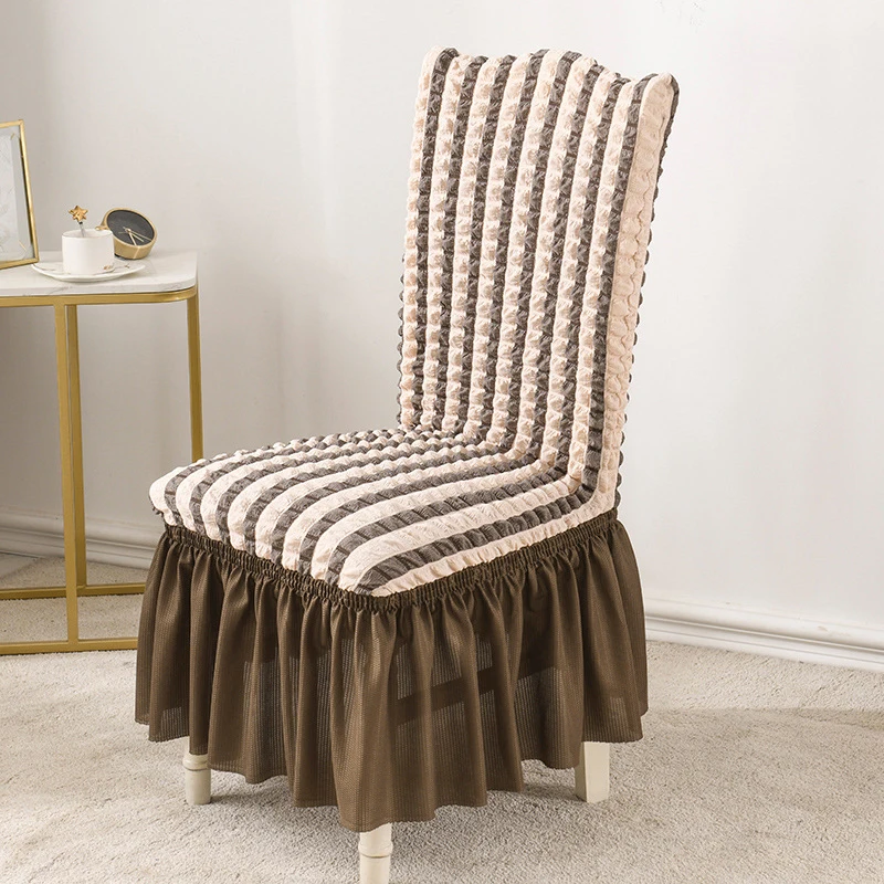

Stretch Striped Chair Cover for Wedding Home Hotel Banquet Restaurant Seersucker Skirt Seat Cover Dustproof Elastic Chair Cases