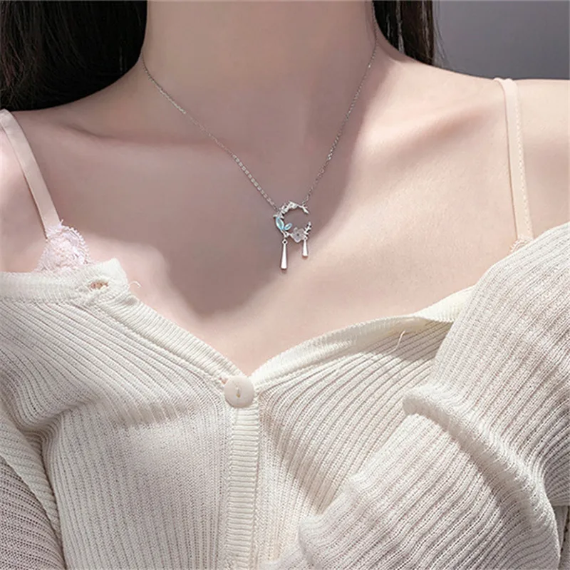 

Цепочка до ключицы из серебра 925 пробы, лунная Рашка, искусственная подвеска, женские свадебные украшения, аксессуары, чокер dz072