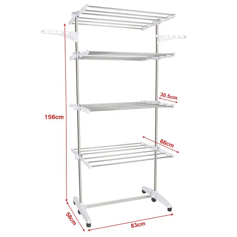 

4 Layer Foldable Clothes Drying Rack Stainless Steel Adjustable Garment Clothing Hanger for Indoor Outdoor Portable Clothes Rack