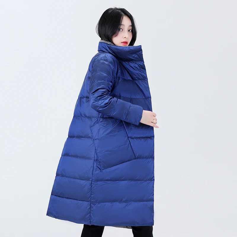 

WVBQNZ White Duck Down Ultra Light Jacket Parkas Women Winter Double Sided Slim Long Down Coat Single Breasted Warm Snow Outwear