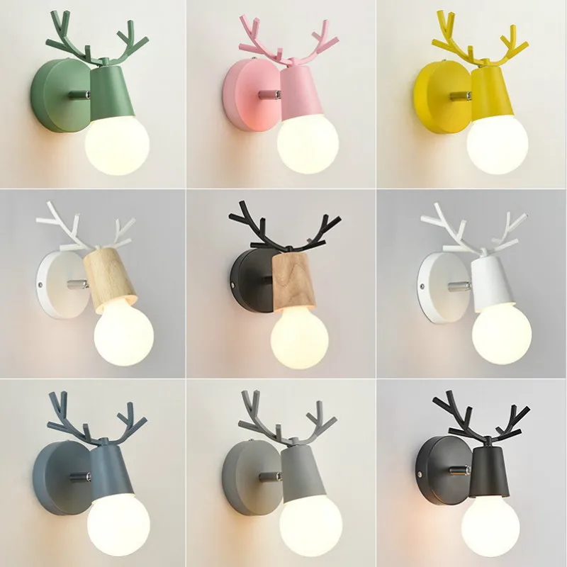 

LED E27 Wall lamp Colorful Cartoon Deer Antlers Bedroom Reading Sconce Wall Mounted Children Room Lighting wall light