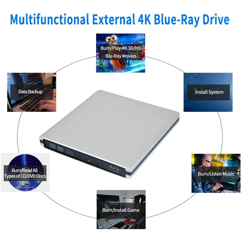 

External Blu Ray DVD Drive 3D USB 3.0 Portable Bluray DVD CD Burner RW CD Row for OS Windows 7 8 10 Linxus PC