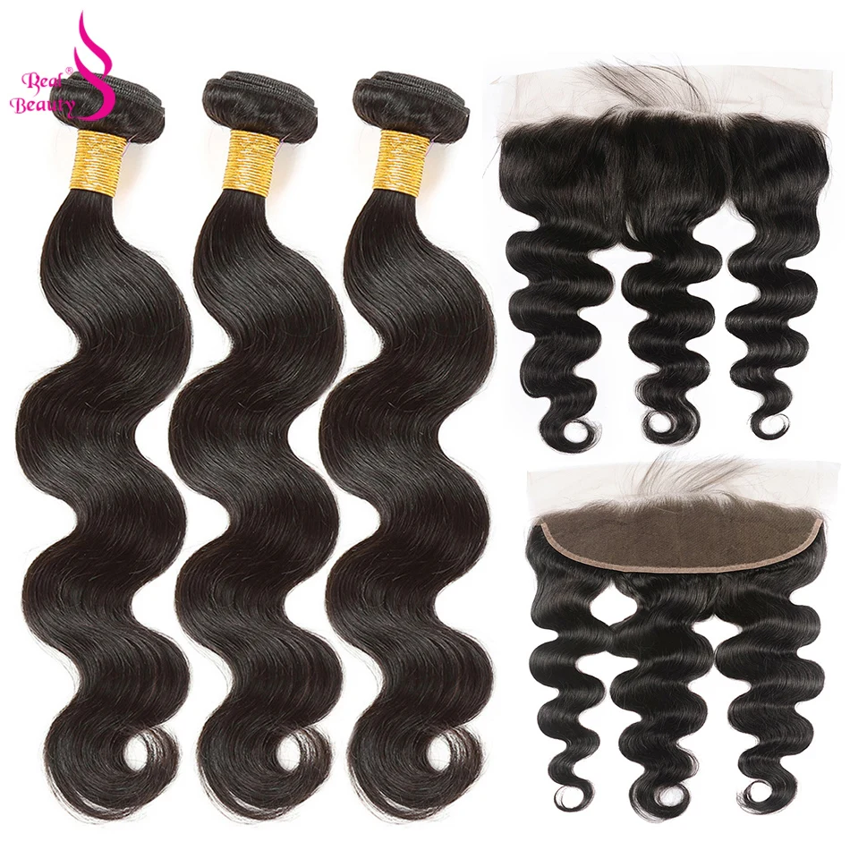 Человеческие волосы пучки с закрытием малазийские объемные волнистые плетение