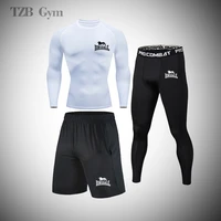 mens fitness gym exercise suit outdoor training jogging running t shirt compression tight three piece set rashguard