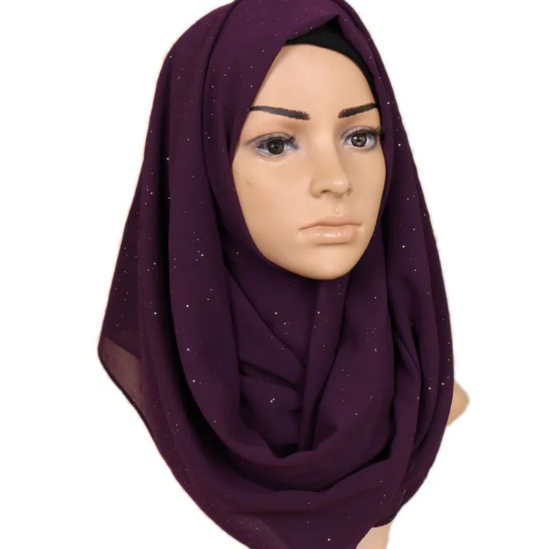 

1PC Black Monochrome High Quality Thin Breathable Hijab Fashion Sprinkled Gold Sequin Pearl Chiffon Turban