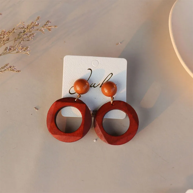 

Vintage Brown Color Big Geometric Wooden Drop Earrings 2020 Statement Wood Dangle Earrings Fashion Jewelry Gift