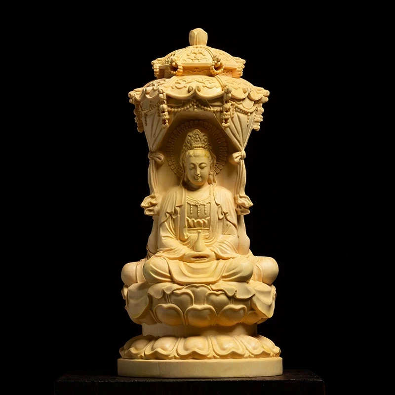 

CCZHIDAO - Three Faced Buddha Statue for Carving, 15CM Solid Wood Statue with Three Faces of Amitabha, Guanyin, Bodhis